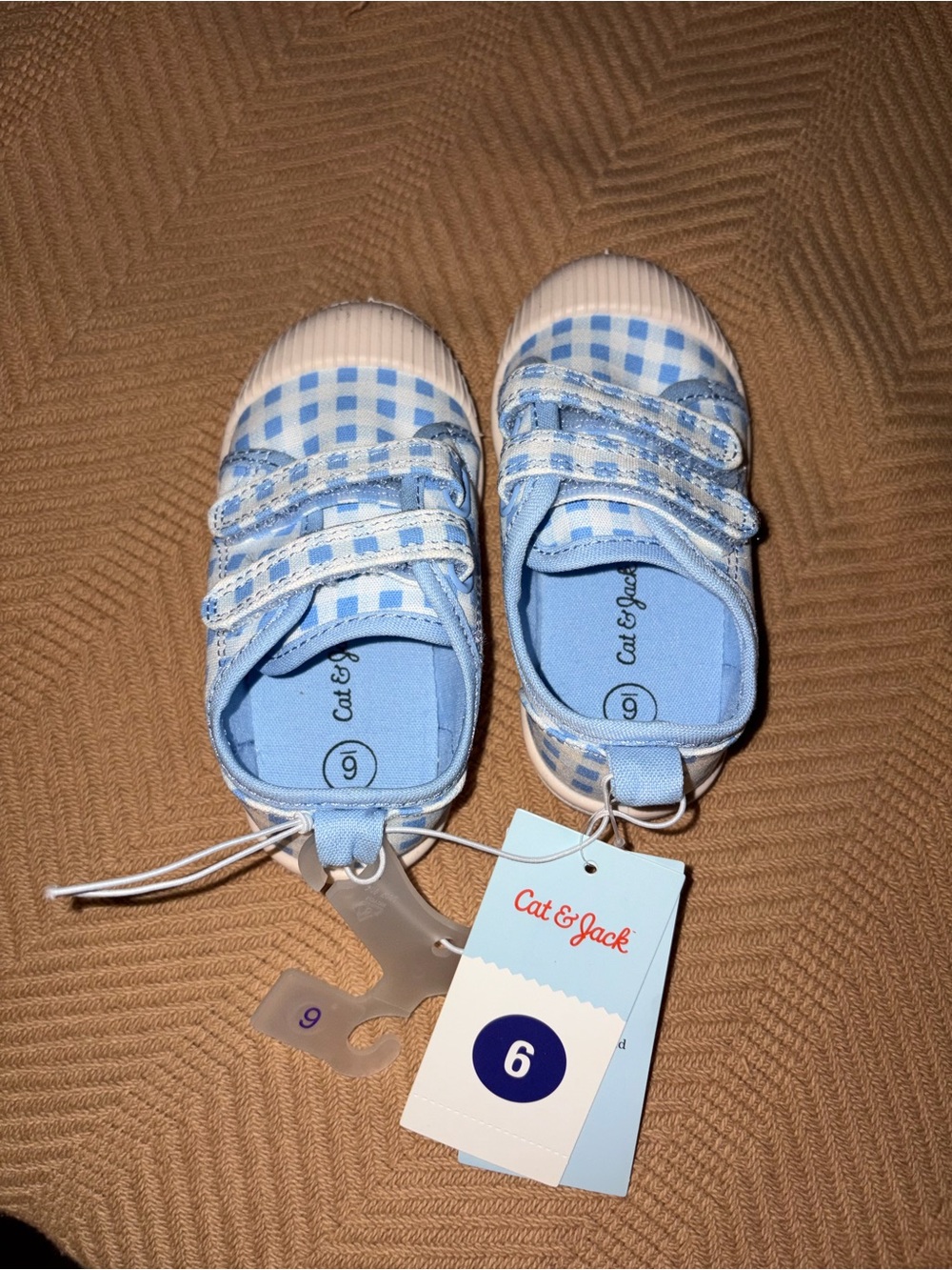Cat & Jack Light Blue & White Gingham Baby Sneakers- size 6